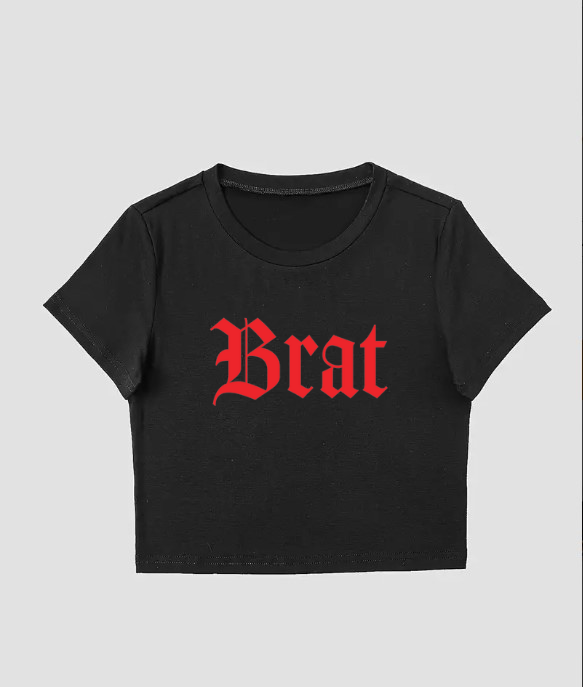 Gothic Alt Grunge Y2K Crew Crop Top, Brat