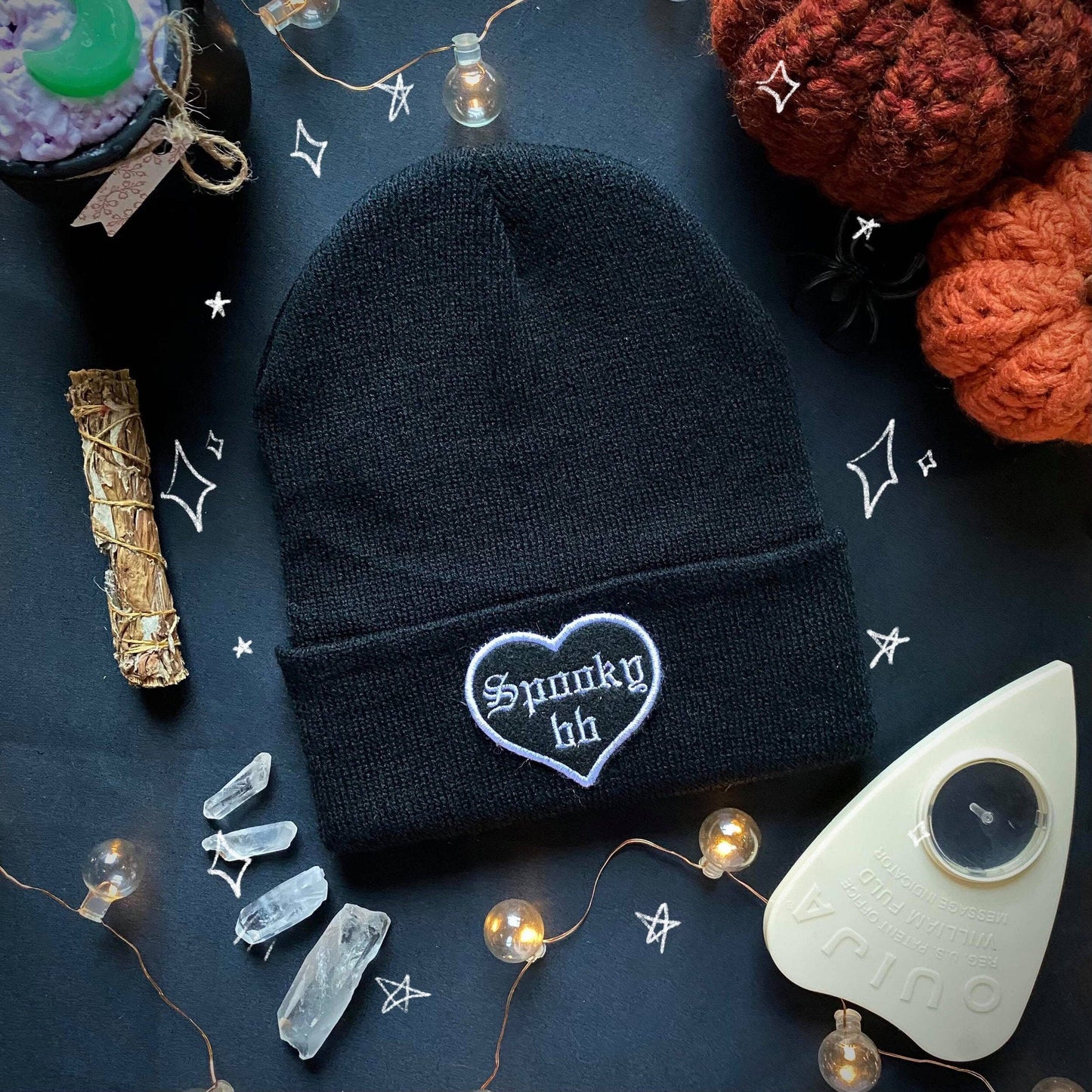 Spooky bb Halloween Embroidered Patch Beanie Hat, One Size Fits All