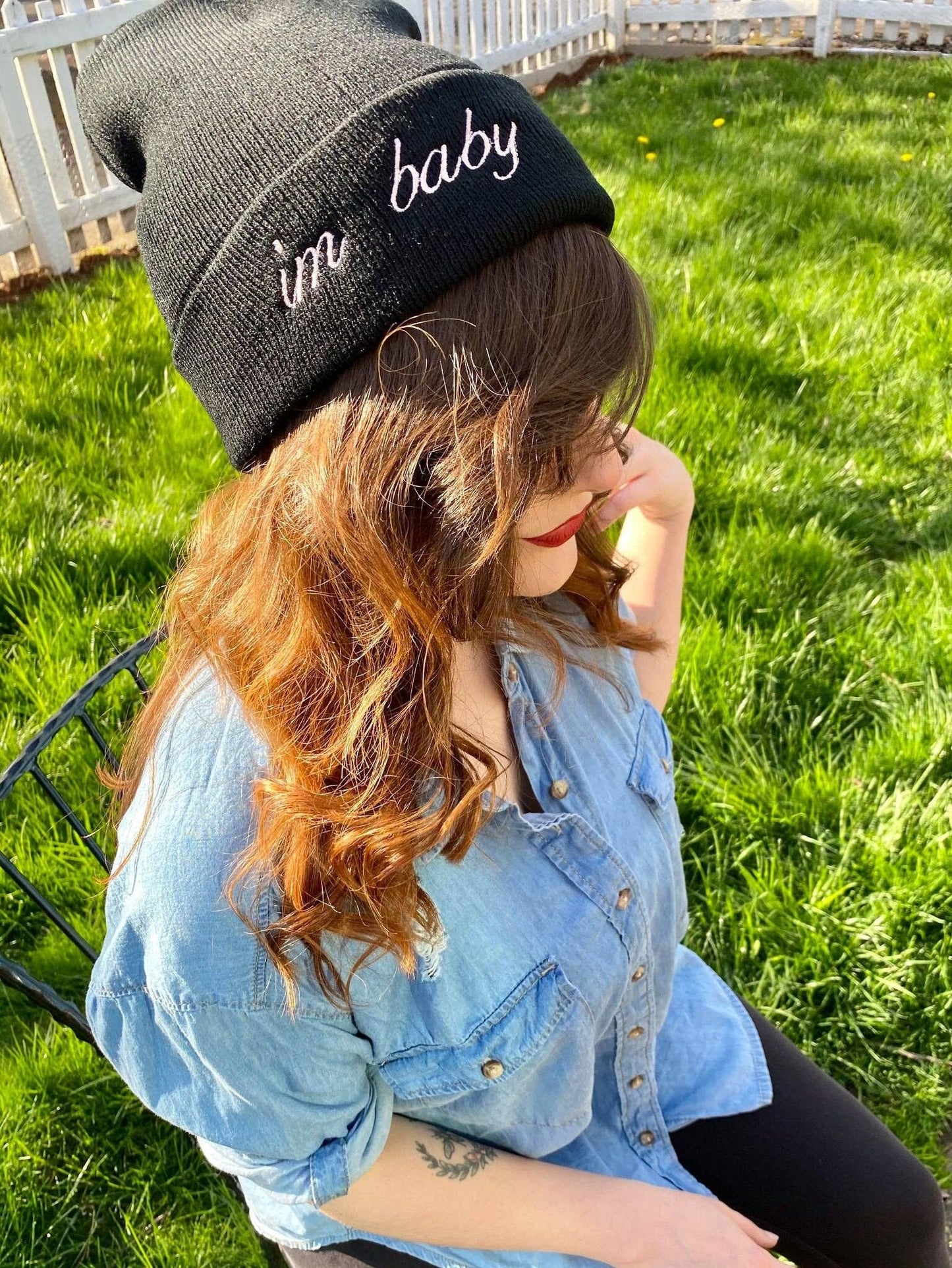 Im baby Embroidered Beanie Hat, One Size Fits All