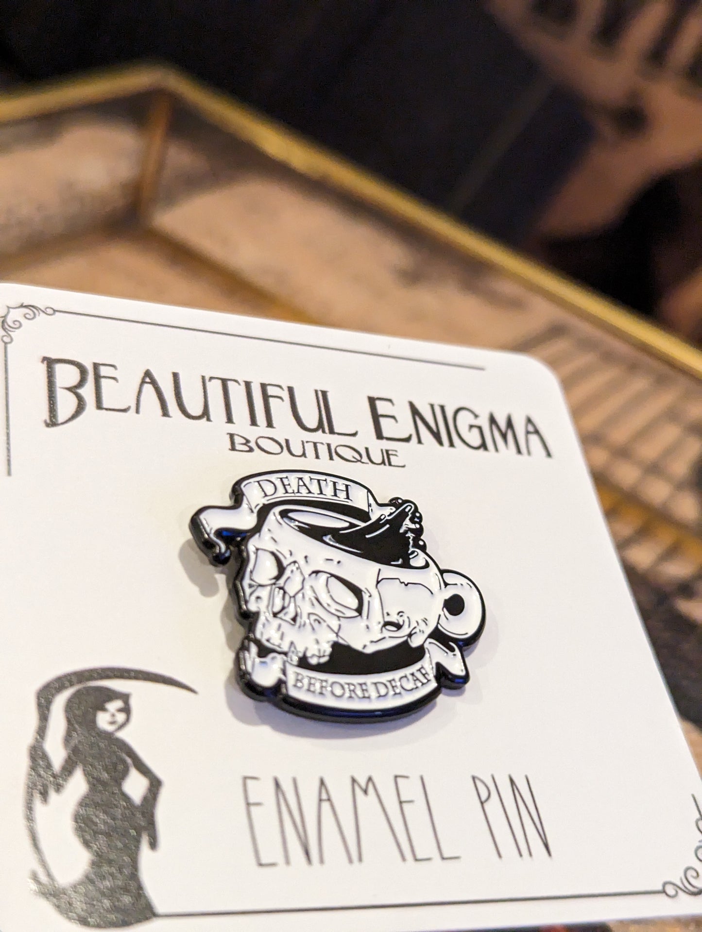 DEATH BEFORE DECAF - ENAMEL PIN