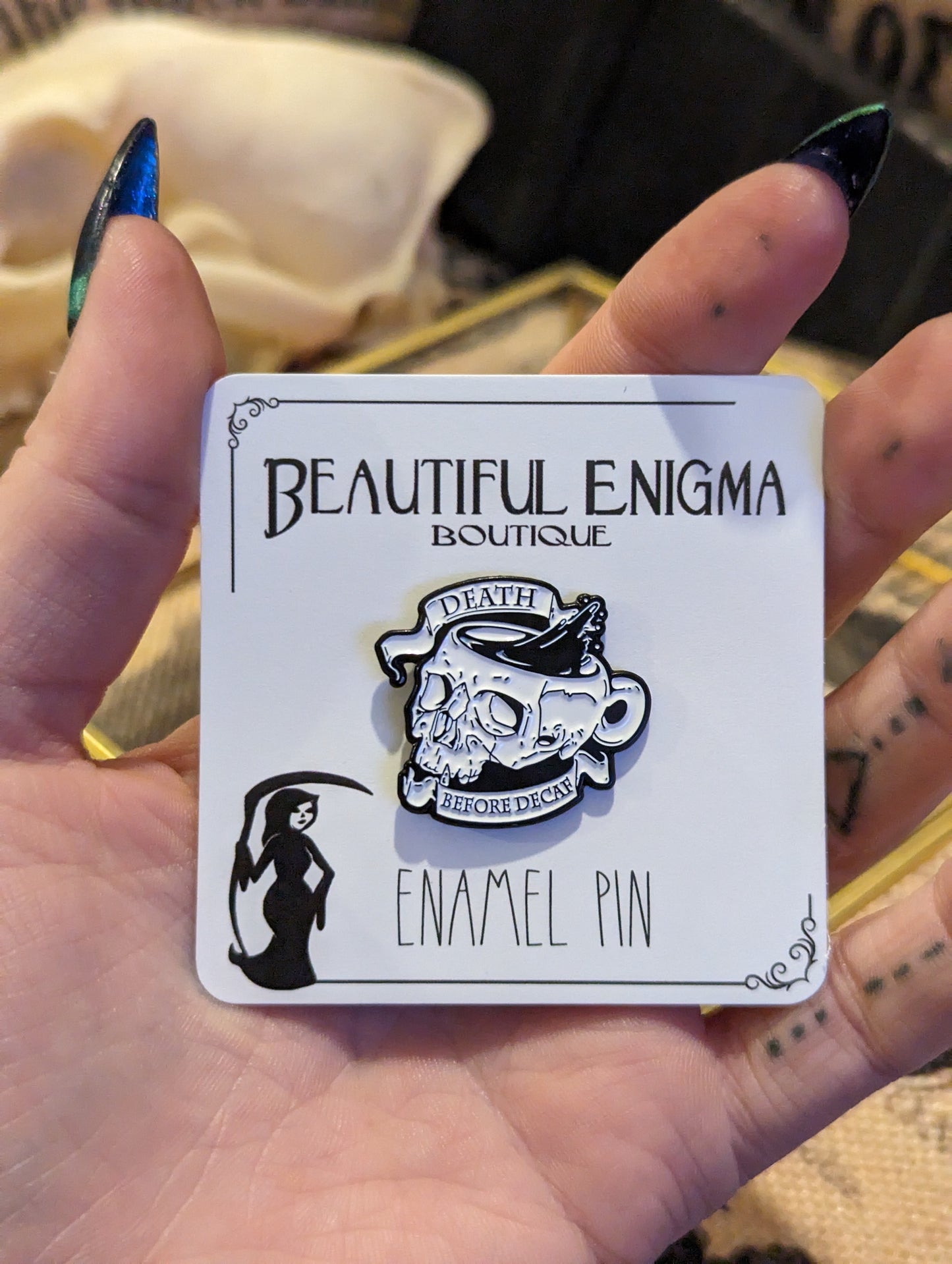 DEATH BEFORE DECAF - ENAMEL PIN