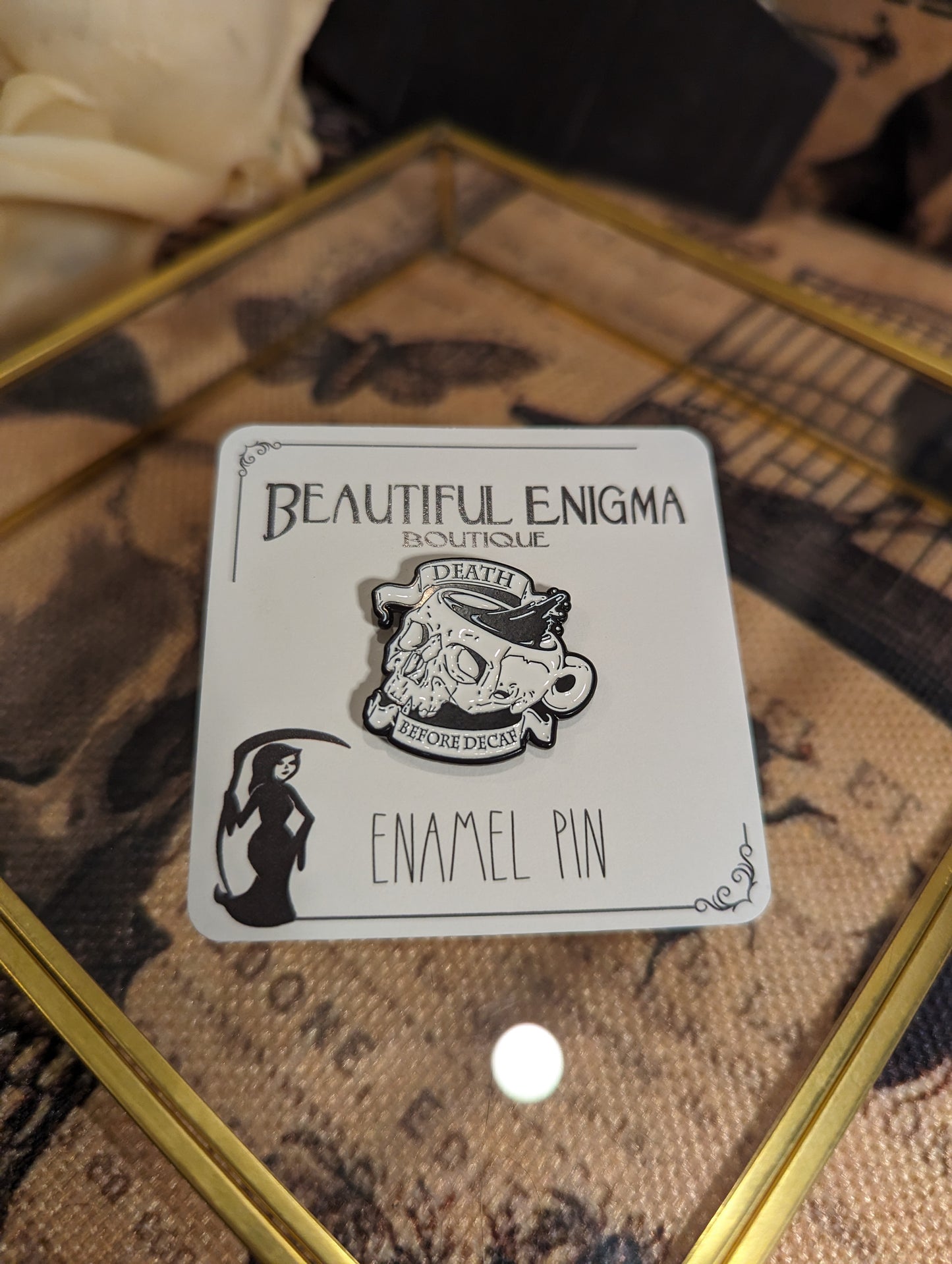 DEATH BEFORE DECAF - ENAMEL PIN