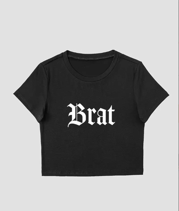 Gothic Alt Grunge Y2K Crew Crop Top, Brat