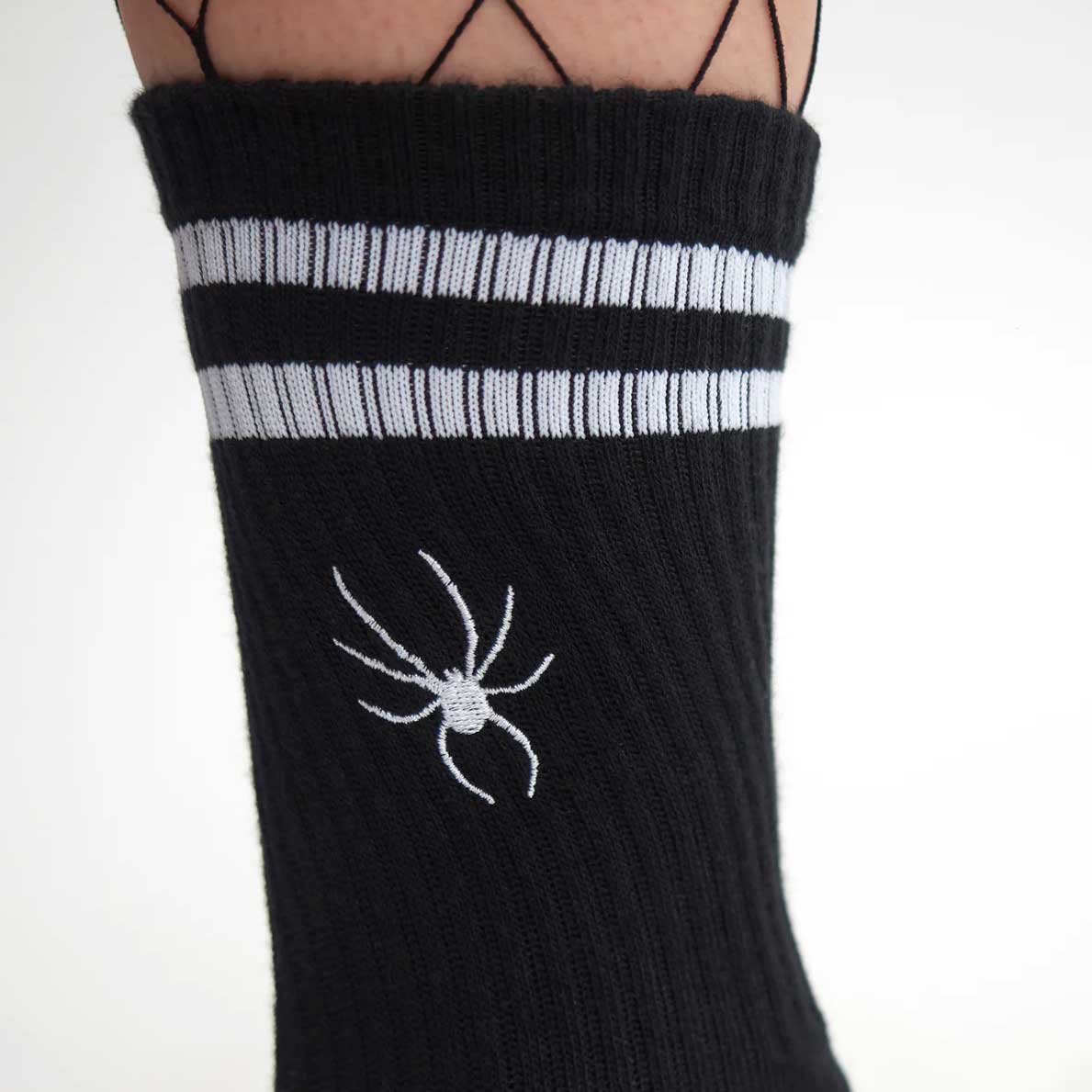 SOURPUSS SPIDER EMBROIDERED ATHLETIC SOCKS BLACK
