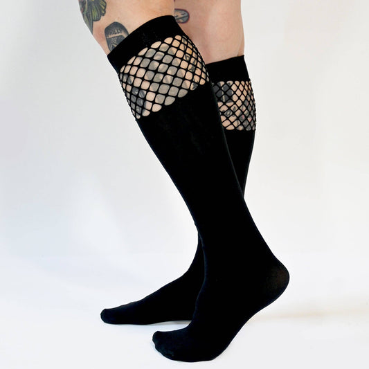 SOURPUSS FISHNET KNEE HIGH SOCKS